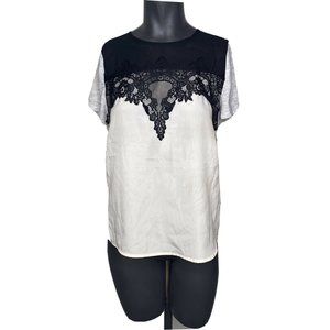 Apt 9 Cream Satin Lace Crew Neck Blouse Mixed Media Size S